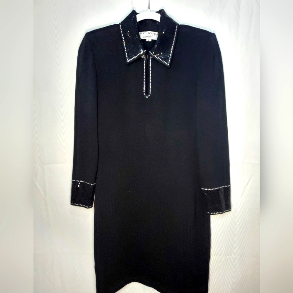 VINTAGE St. John's 1960's Jewel Embellished Collared Knit Midi Dress Size 2